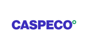 Caspeco logotyp i blått, företagsbranding och design.