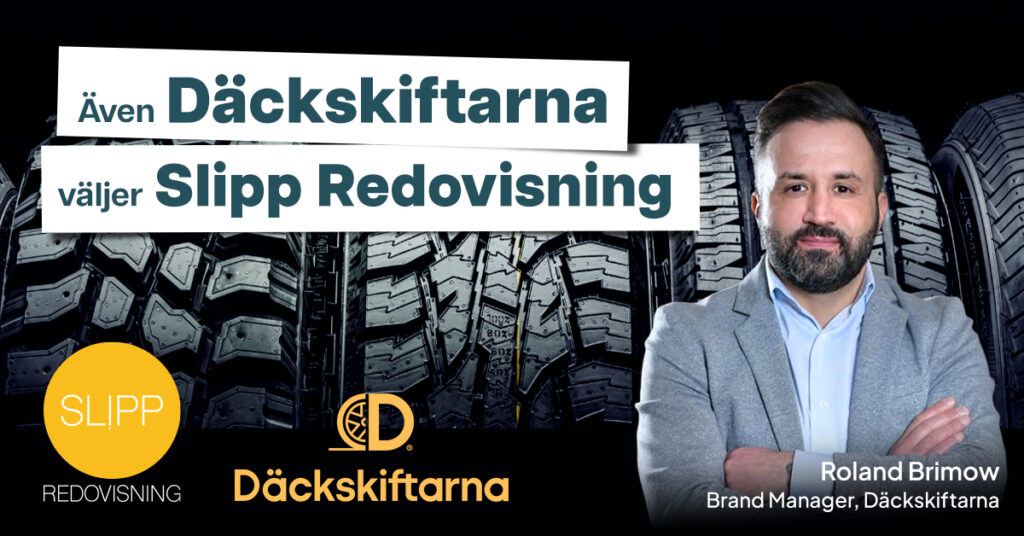 Däckskiftarna väljer Slipp Redovisning – bild med däck och man i kostym.